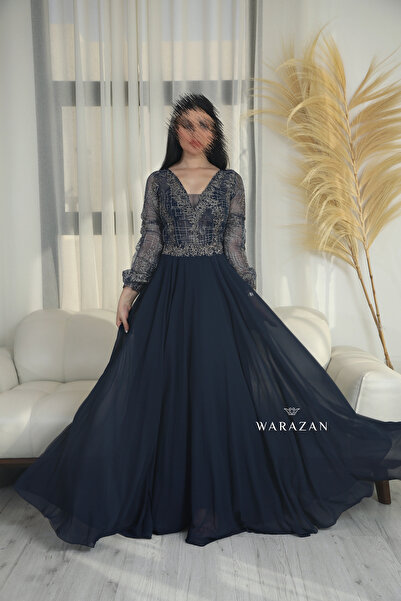 Warazan Modest chiffon dress with embroidery