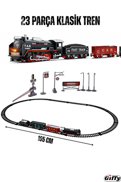 giffy Oyuncak 23 Parça Işıklı Klasik Tren Seti 105Cm 3 Farklı Ray Modeli Pill...