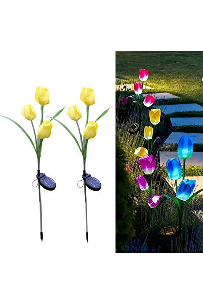 Homegenius Set 2 lămpi solare decorative tip lalea, 70 cm, IP66, LED cu senzo...