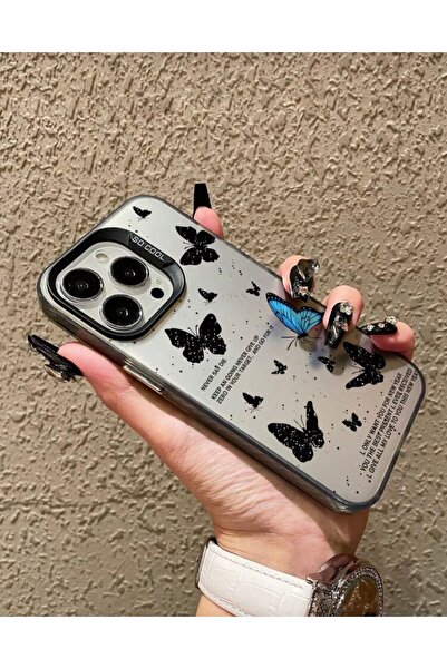 MİRAZ TASARIM حافظة آيفون 15 برو ماكس من الميكا بنمط الفراشة باللون الأسود مع...