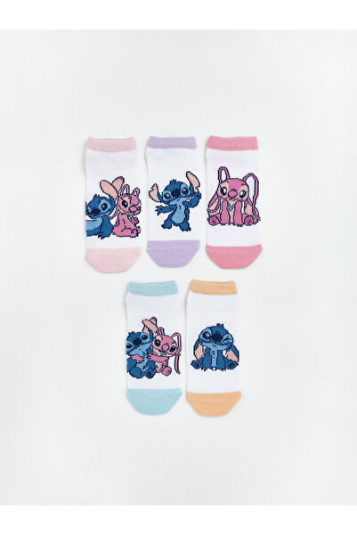 LC Waikiki جوارب رياضية للبنات منقوش ستيتش وأنجيل، عبوة من 5 قطع