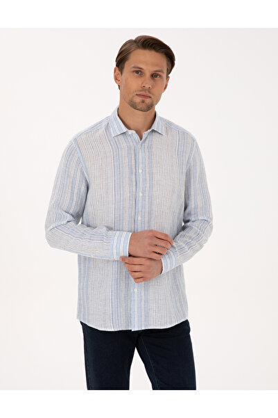 Pierre Cardin Light Blue 100% Linen Long Sleeve Shirt 50304522-Vr003