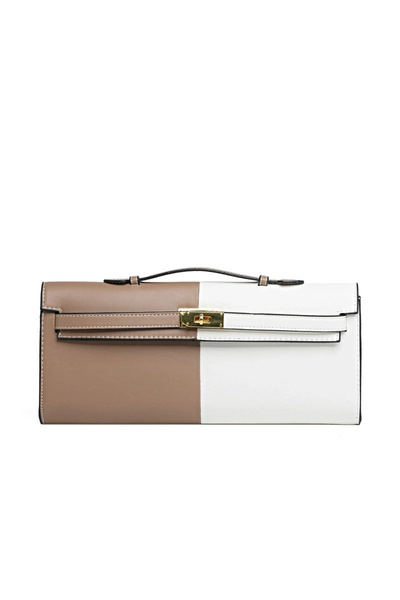 Mad Diva Clutch Bag, Beige and White, with Square Closure, Duo