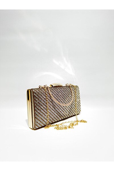 womenacs Златиста вечерна чантичка с кръстосани ремъци за момински партита, с...