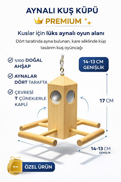 Papağanhane Doğal Ahşap Aynalı Kuş Oyuncağı | 4 Tünekli Premium Muhabbet Kuşu...