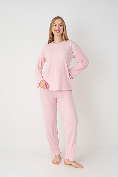 Moon Line Selene Ribana Long Sleeve Ruffle Stitched Women's Pajama Set