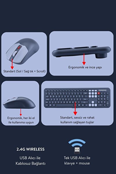 Geezer Soft Touch Kablosuz Klavye Mouse Set Gri + Beyaz Renk Smk-687