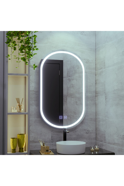 ALC-Shop Oglinda LED Ovala 50x80, Velara Touch, Sistem Dezaburire, rama Auriu...