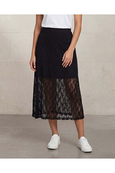 REDTAG Women Black A-Line Lace Midi Skirt