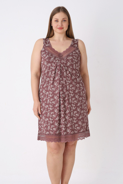 İntensive Women's Plus Size Patterned Lycra Lace Strap Nightgown