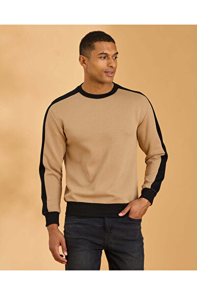 REDTAG Men Beige Embellished Crew Neck Sweatshirt