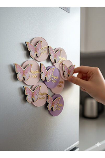 Pass Pano Kelebek Figürlü İsimli Pleksi Magnet Hediyelik - 7 cm Aynalı Pleksi...