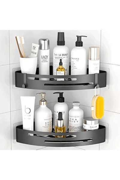 Dotail Ράφι μπάνιου PNNP, 21x8x5 cm, σετ 2 ραφιών με 4 γάντζους, ανοξείδωτο α...