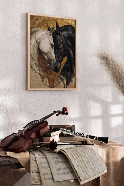 Artiera Βίντατζ Χρυσός Πίνακας με Άλογα, Έθνικ Διακοσμητικό Σαλόνι - Ζωγραφικ...