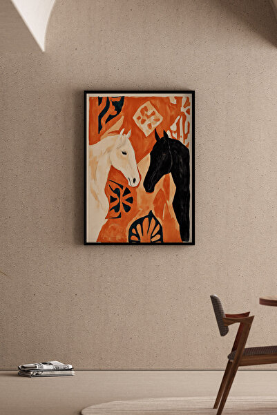 Artiera Πορτοκαλί με Μαύρο Εικόνασμα Λαϊκής Τέχνης με Άλογα, Διακοσμητικό Σαλ...