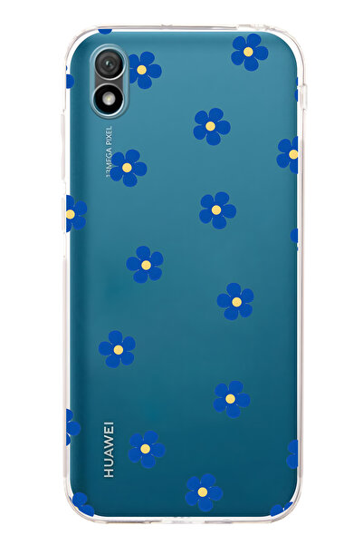 FLAMENKO حافظة هاتف شفافة متوافقة مع هاتف هواوي Y5 2019 بنمط زهرة زرقاء