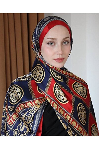 azure scarf Imported Voile Silk Shawl Navy Blue Red