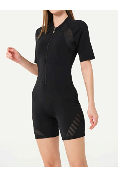 LİNOTTİ Women's Short Sleeved Shorts Zippered Swimmer Swimsuit 024168