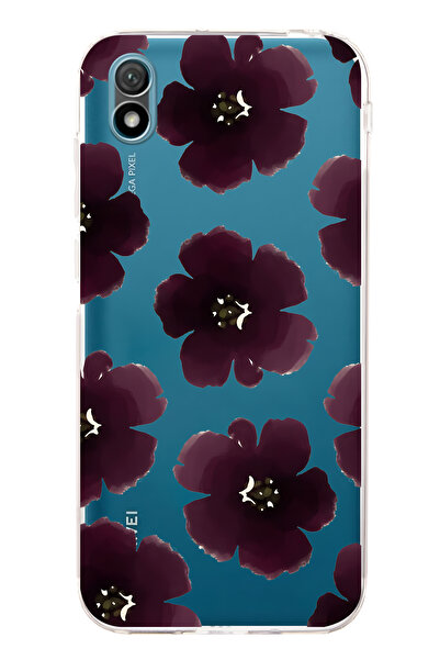 FLAMENKO حافظة هاتف شفافة متوافقة مع هاتف هواوي Y5 2019 بنمط زهرة أرجوانية