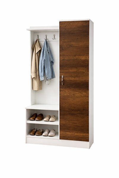 Ofisbazaar Cuier pentru hol cu dulap și rafturi pentru pantofi – Alb cu ușă d...