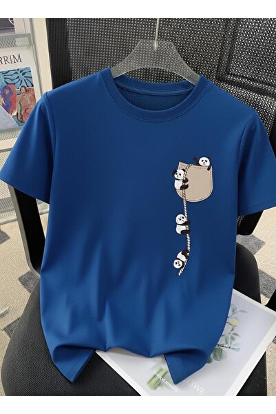 Oksit Cute Panda Graphic Drawstring Pocket Detailed Short Sleeve Oversize Uni...