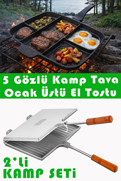 BERMİRA Home Collection Granit Döküm 5 Gözlü Tava ve Sade Döküm Ocak Üstü El ...