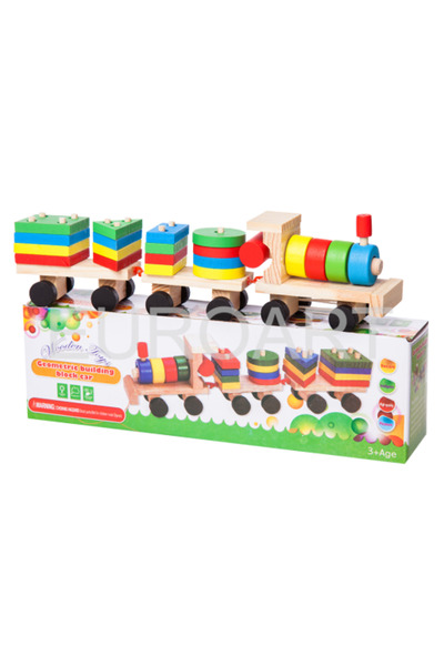 decotoys Trenulet lemn forme geometrice