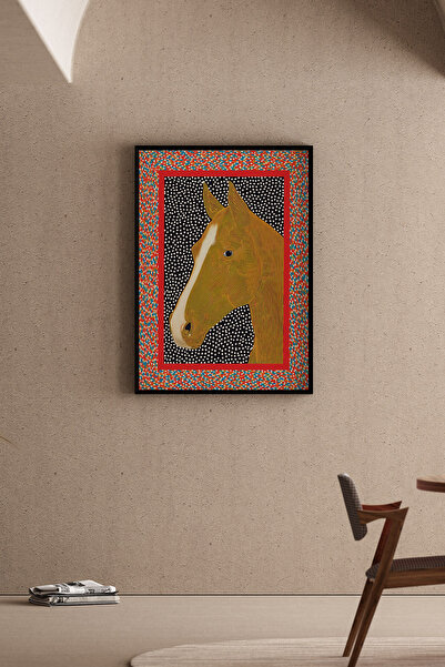 Artiera Εικόνα αλογού με μουστάρδα σε πλαίσιο με σχέδια, διακοσμητικός πίνακα...