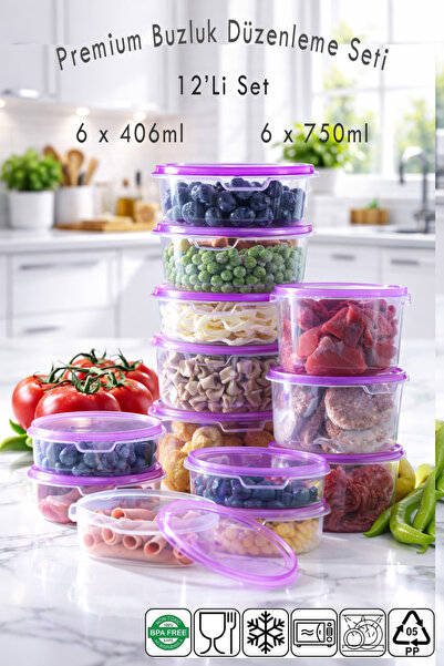 Ezupack 12 Pieces Purple Round Lid Luxury Microwave Freezer Deep Freezer Orga...