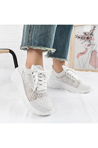 Tmall Pantofi sport pentru femei, design din plasă, D1474, albi