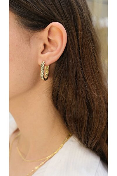 Jerie Serrated Look Rectangular Basic Hoop Earrings