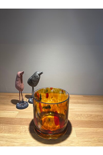 Miko Home & Garden El Yapımı Cam Amber Renkli Mumluk 11x11