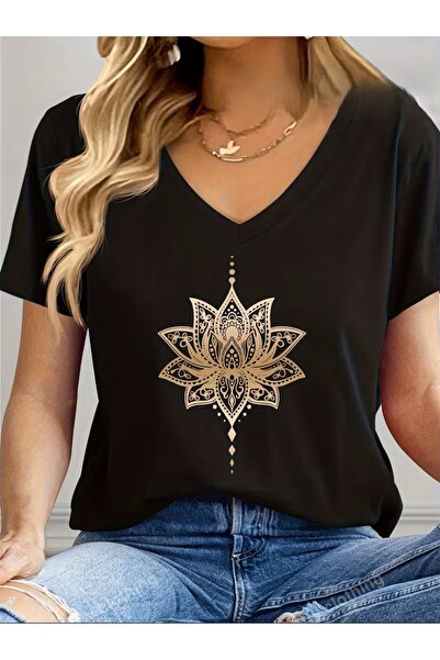 yombaa Top casual cu mânecă scurtă și decolteu în V, cu imprimeu floral, pent...