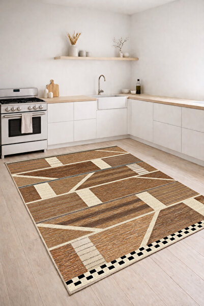 Decomia Home Dijital Kaymaz Yıkanabilir Renkli Retro Desenli Mutfak Halısı Sa...
