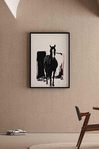 Artiera Μαύρο και άσπρο ζωγραφικό σχέδιο με πινέλο, εικόνα ελεύθερου αλόγου, ...