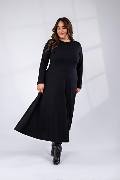 Roxxlen Plus Size Women's Long Knit Dress Black