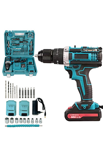 Vivendo Complete Kit Vivendo® 36V Cordless Drill, 2 Li-Ion Batteries, Rapid C...
