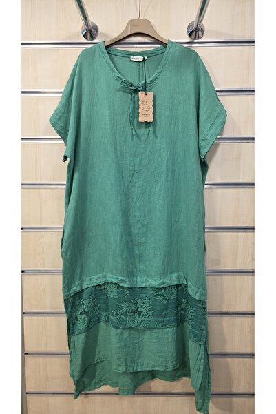 Park Moda Italian Linen Dress with Lace Detail