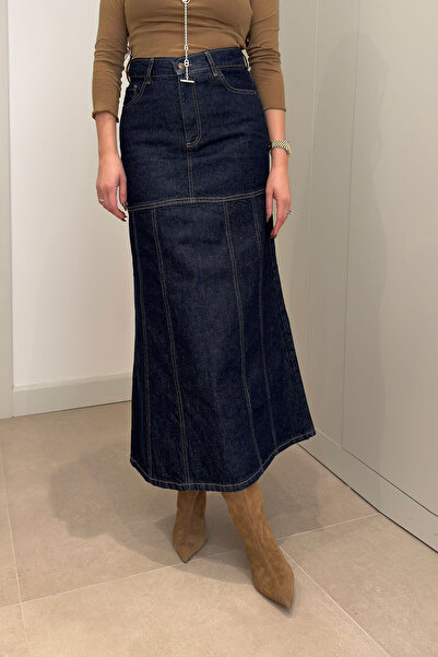 MAGARDE Sewing-Detail Midi Skirt - Blue