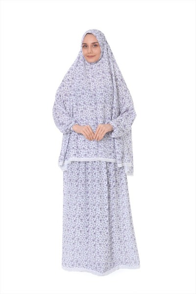 OULABİMİR Women's Lace Detailed Floral Patterned Prayer Dress Set – Hijab