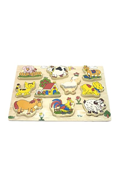 decotoys Puzzle lemn gros animale domestice pisica, vacuta, gaina