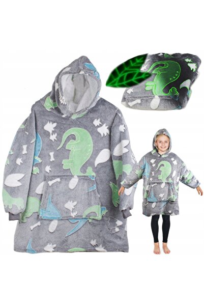 zola Children's blanket with hood and sleeves, dinosaur pattern, phosphoresce...