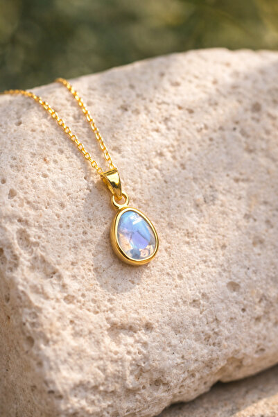 Ricco Jewellery 14 K Gold Kaplama 925 Ayar Gümüş Minimal Ay Taşı Kolye