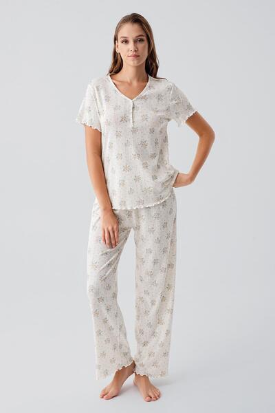 Artış Κοντομάνικο σετ πιτζάμες με φλοράλ σχέδιο, με κουμπιά και διάτρητο σχέδ...