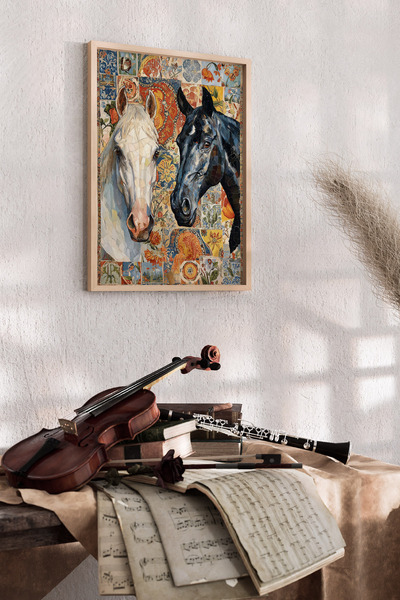 Artiera Πίνακας με άλογα με σχέδια patchwork, έθνικ διακοσμητικός πίνακας για...