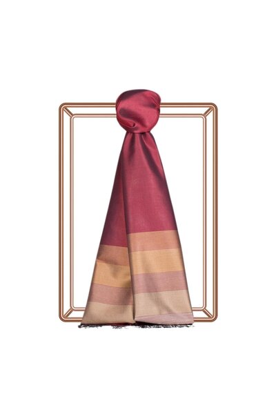 ipekevi Tek Taraflı İpek Şal - Elitist Çizgili - Bordo