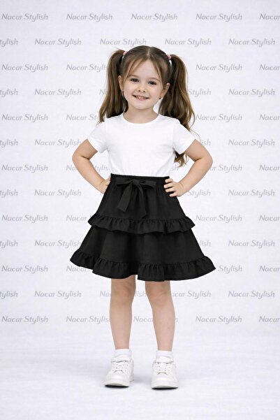 Nacar Kız Çocuk 23 Nisan 29 Ekim Çift Fırfır Detaylı Beli Lastikli Gösteri Et...