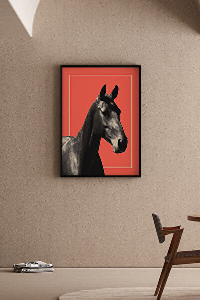 Artiera Ζωγραφική με άλογα σε κοραλλί φόντο, Μοντέρνο Διακοσμητικό Σαλόνι - Ζ...