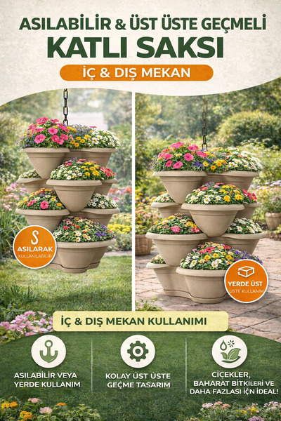Binbirreyon Askılı 4 Katlı Yonca Saksı Asılabilir Yada Yerde Kullanılabilir U...