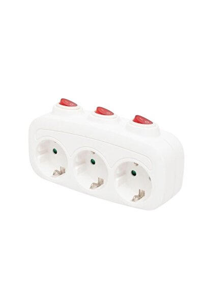 Home Triple Socket with 3 Outlets Home, Individual Switch, White